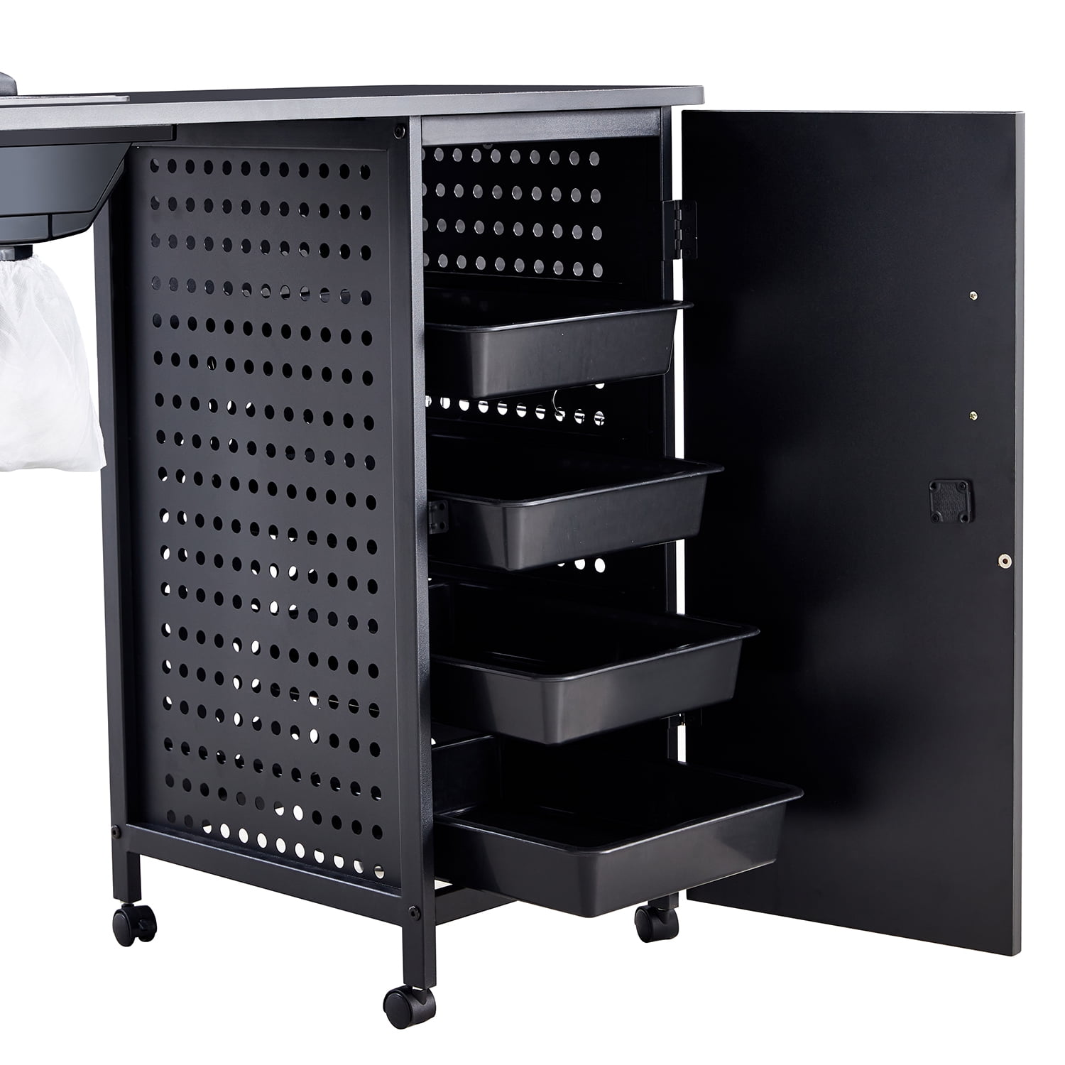 Kadyn 42" Manicure Table Nail Desk, Beauty Spa Salon Workstation w/ Wrist Rest, Lockable Cabinets,LED Lamp,Electric Downdraft Vent, 2 Cabinets,Black