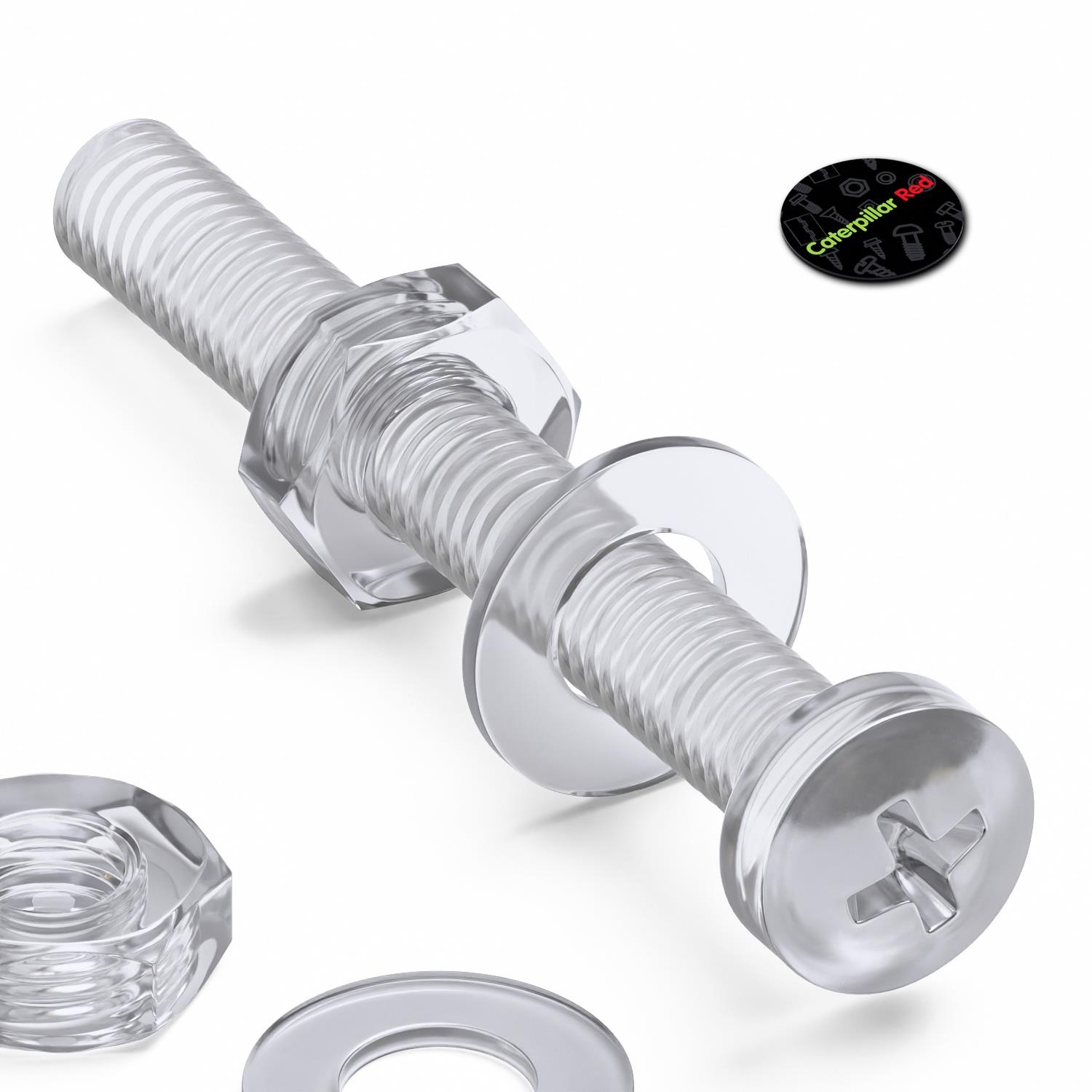 Pack of 60 Transparent Clear Plastic Acrylic M3 x 25mm Nuts & Bolts, Washers - Acrylic Plastic Screws, (3/32 x 1 in)