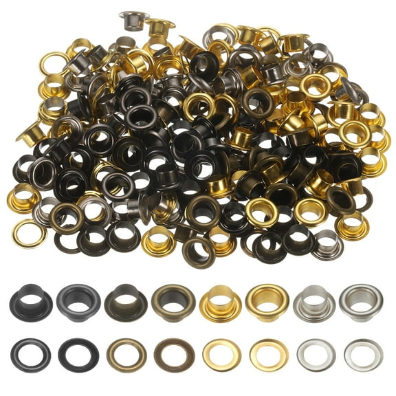 Uxcell Tiny Grommets Kit Metal Eyelets 6mm/ 1/4" Hole Grommet for Shoes Clothes Belt Bag DIY Project, 4 Colors