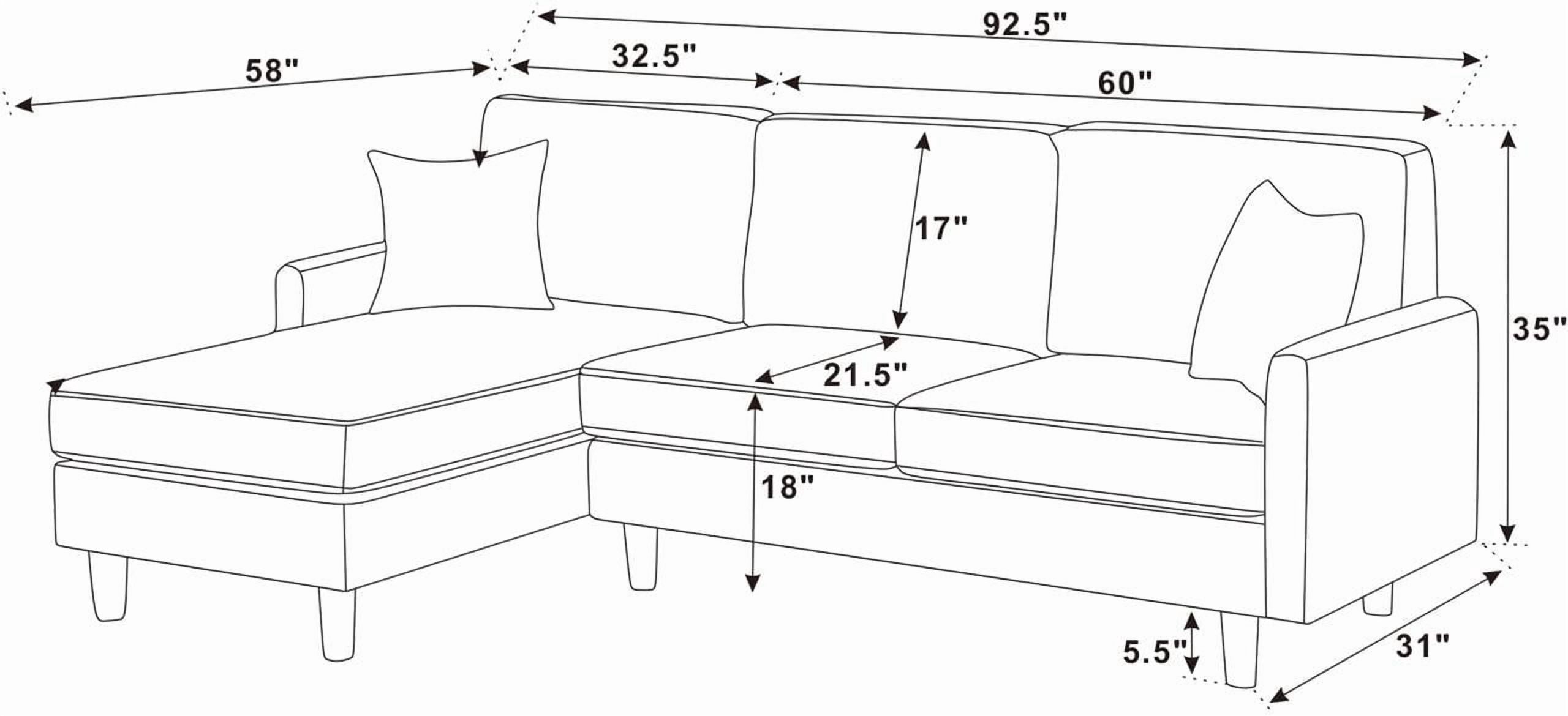 L-Shaped Sectional Sofa Couch for Living Room,Modern Corduroy Upholstered with Wooden Legs & Pillows,Deep Seat,Dark Gray