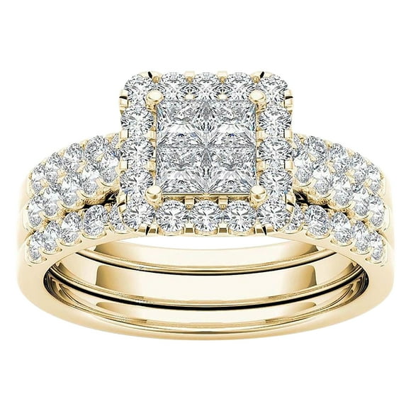 TopLLC Rings Womens Rings 2-in-1 Set Detachable Shiny Diamond Set Engagement Wedding Rings Inlaid Zircon gold ring
