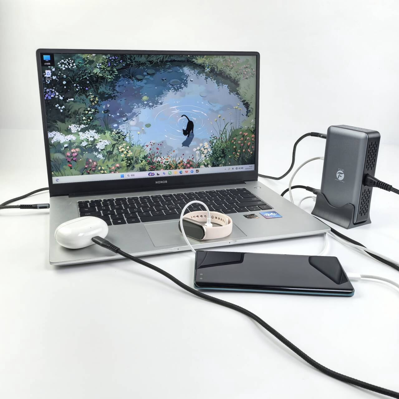Famous Tech Shop 1000W 11-Port USB Charging Station Hub with 240W USB-C Cable, Stand, Power Cord, Protection for MacBook, Samsung Galaxy