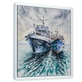 thumbnail image 3 of Designart 'Blue Fishing Boats Before A Storm Anchored' Nautical & Coastal Framed Canvas Wall Art Print, 3 of 5