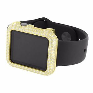 Mens Authentic Apple Watch Gold Simulated Diamond Bezel iOS Touch Display 42 MM