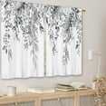 thumbnail image 3 of Eucalyptus Grey Leaves Kitchen Curtains Black White Botanical Floral Plant Small Short Cafe Window Curtains Flower Herb Bathroom Drapes Treatment Tier Curtains 2 Panels (27.5x39 Inch), 3 of 6