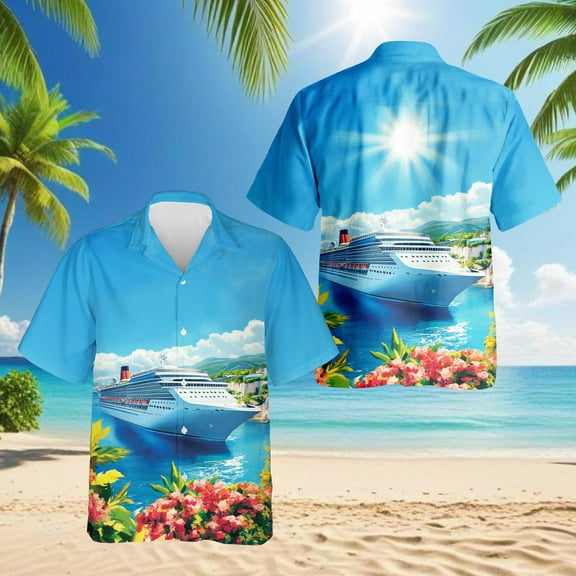 US Cruise Ship Hawaiian Shirt for Men, Unisex Button Down Summer Beach Short Sleeve, Travel Gifts, Sizes S-5XL