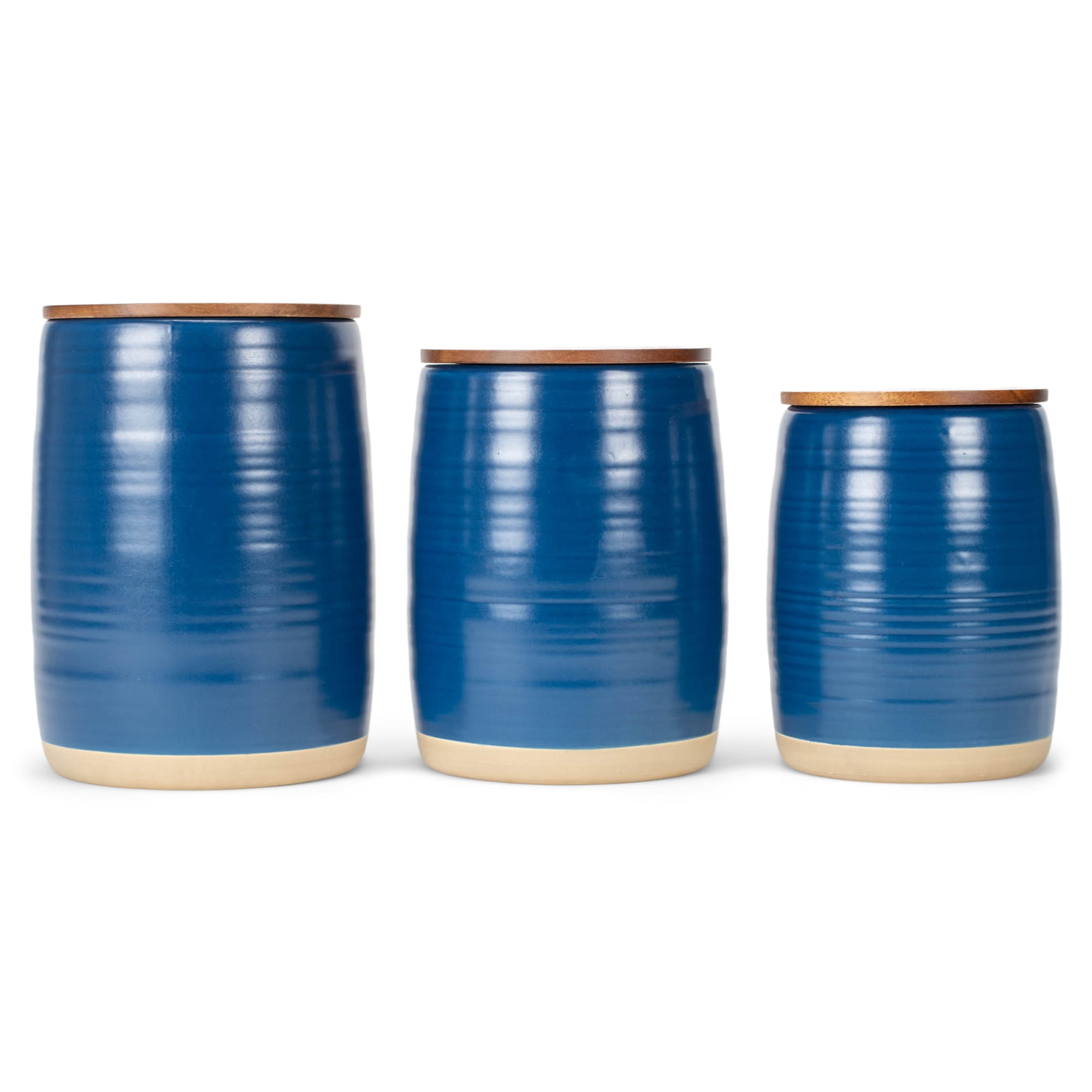 Nat & Jules Lidded Navy Blue 6 inch Ceramic and Wood Kitchen Canisters