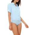 thumbnail image 4 of INSPIRE CHIC Women's Button Up Bodysuit One-Piece Short Sleeve Work Shirt Blouse M Sky Blue, 4 of 6