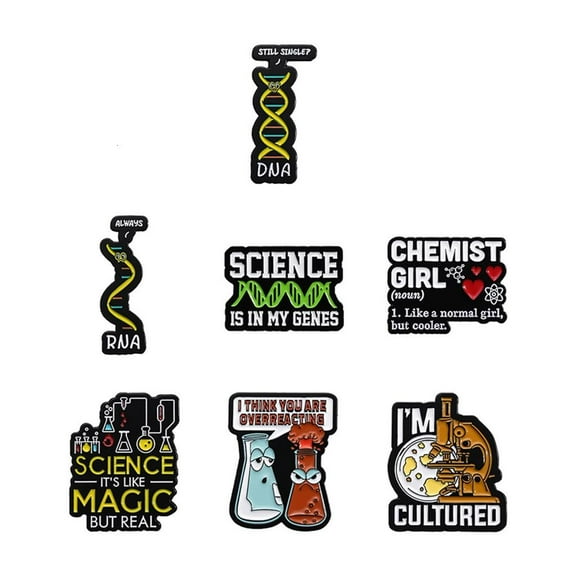 Rvaymup 7 Pcs Chemicals Structure Brooch Lapel Pins Creative Brooch Badge Chemistry Bioscience Series Enamel Pins