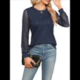 thumbnail image 3 of Blusas de Punto Gofre para Mujer, Blusas Elegantes Informales de Negocios, Camisas de Trabajo de Larga con Encaje, Ropa de Otoño. Azul Marino XXL, 3 of 10