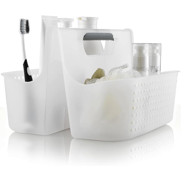 Portable Plastic Shower Caddy Basket, Large Cleaning Supply Caddy Organizer Storage Tote with Handle for Bathroom, College, Self, Cabinet, Dorm Room Essentials - Frost