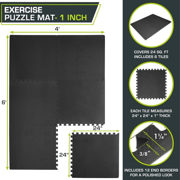 Extra Thick Puzzle Exercise Mat ¾" & 1", EVA Foam Interlocking Tiles, Cushioned Protective Flooring for Home Gym, Workout & Fitness Equipment
