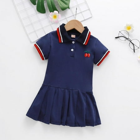 

Bullpiano Baby Girl Lapel Tennis Dress Summer Children Clothing Pleated Dress Kids Short Sleeve Shirt Dresses Toddler Newborn Party Dress