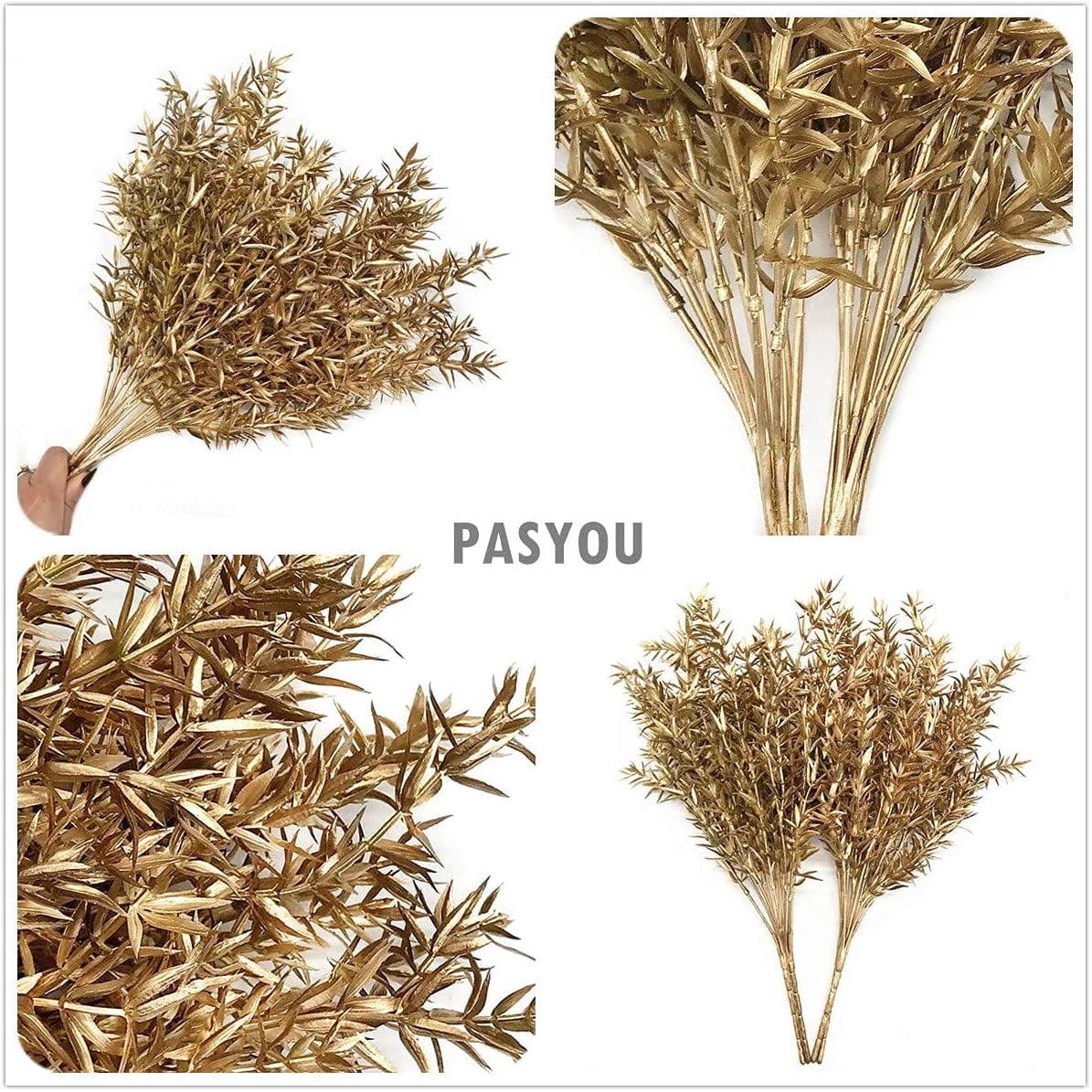 Morttic Artificial Golden Baby Breath Flowers, Plastic Fake Gypsophila Flower for Indoor Outdoor Christmas Wedding Home Party Table Arrangement Decoration DIY Planter Filler Gold Leaves Decor - 6 Pack