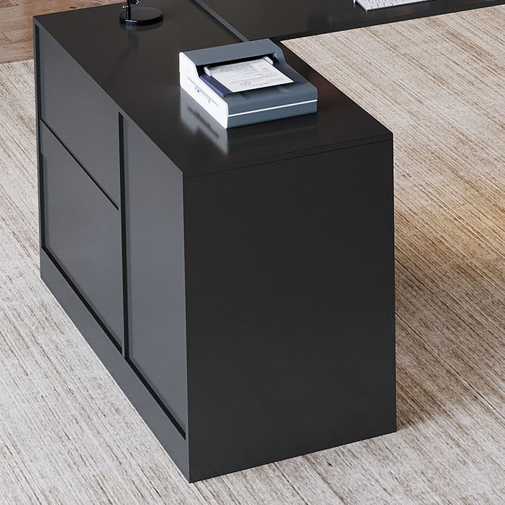 Fnova Rotatable L-Shaped Computer Desk with 3 Drawers, Cabinet, Reversible Corner Design with Adjustable Shelves, Home Office Workstation Writing Table for Bedroom