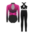 thumbnail image 2 of Hansber Gymnastics Leotard for Girls Rhinestone Long Sleeve Bodysuit Vest and Leggings Tumbling Dance Outfit Hot Pink 14, 2 of 7