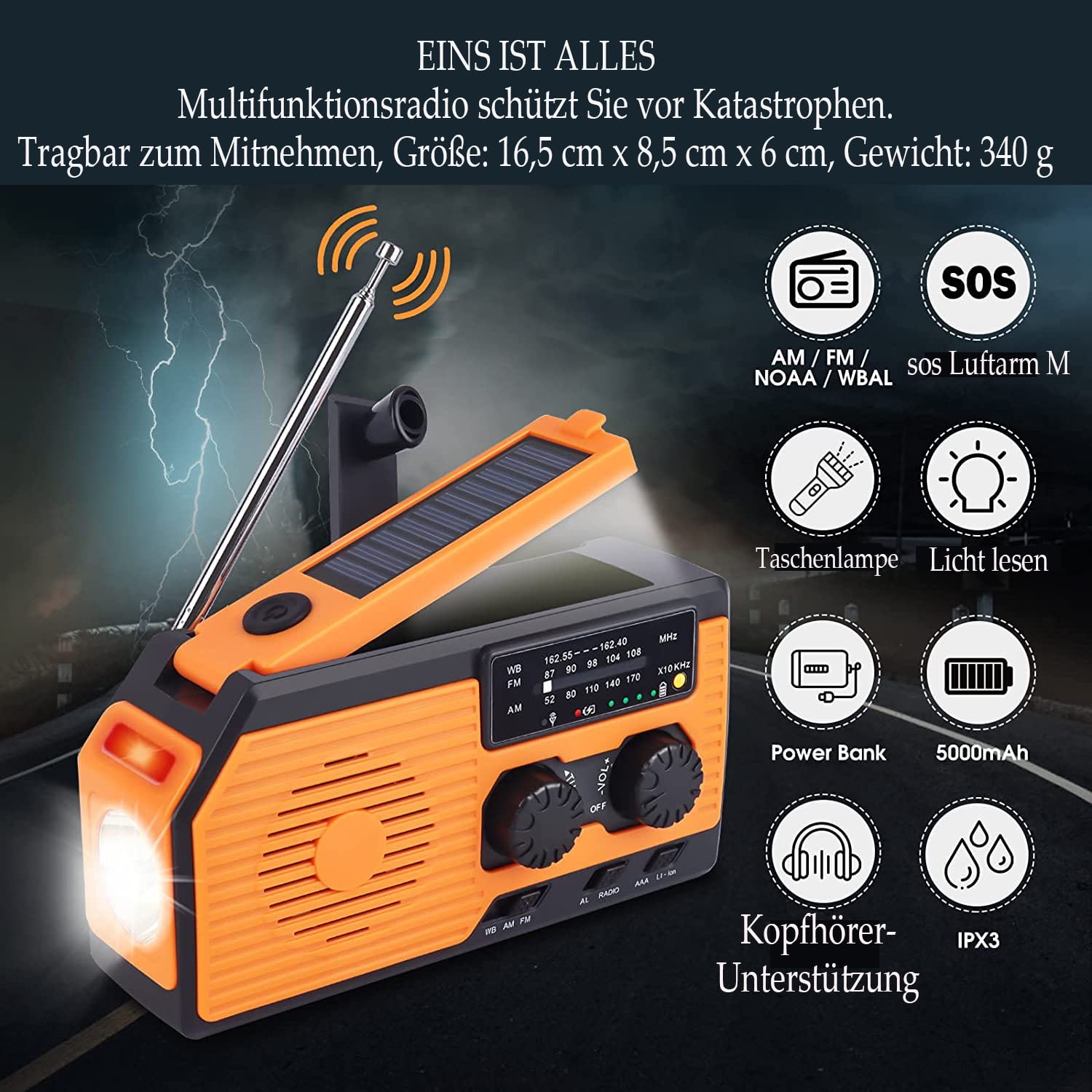 Radio Solaire Portable 30000mAh - Urgence, Météo, Lampe Torche, SOS | Manivelle, USB-C, Pour Camping Et Pannes