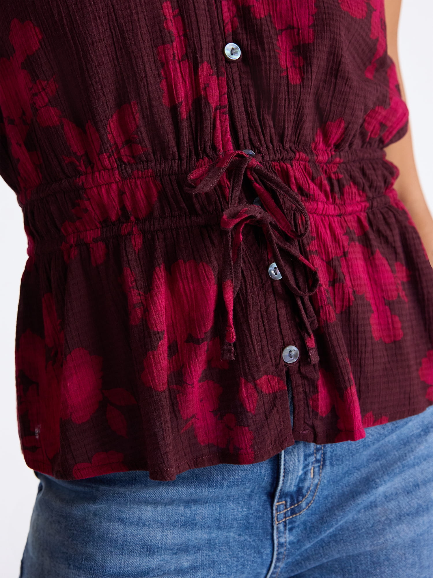 Time and Tru Women's Peplum Top with Flutter Sleeves, Sizes XS-XXXL