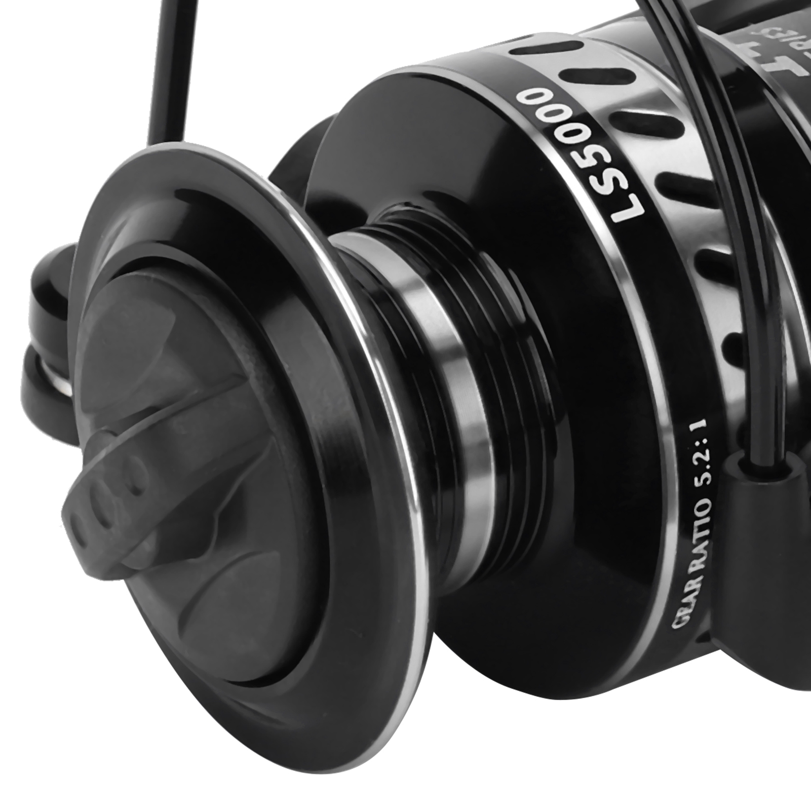 YAHHU Portable Metal Sea Rod Spinning Fishing Line Reel Rocking Raft Accessory LS5000 Silver Black with 5.2:1 Gear Ratio for Saltwater Freshwater Fishing Ambidextrous Retrieve (5.12 inches / 13 cm)