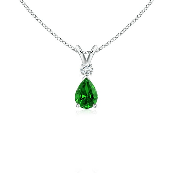 ANGARA Lab Grown Emerald Teardrop Pendant with Lab Diamond for Women in 925 Sterling Silver (Size-6x4mm) | May Birthstone, Birthday, Anniversary, Jewelry Gift for Women | Lab-Grown Emerald Necklace