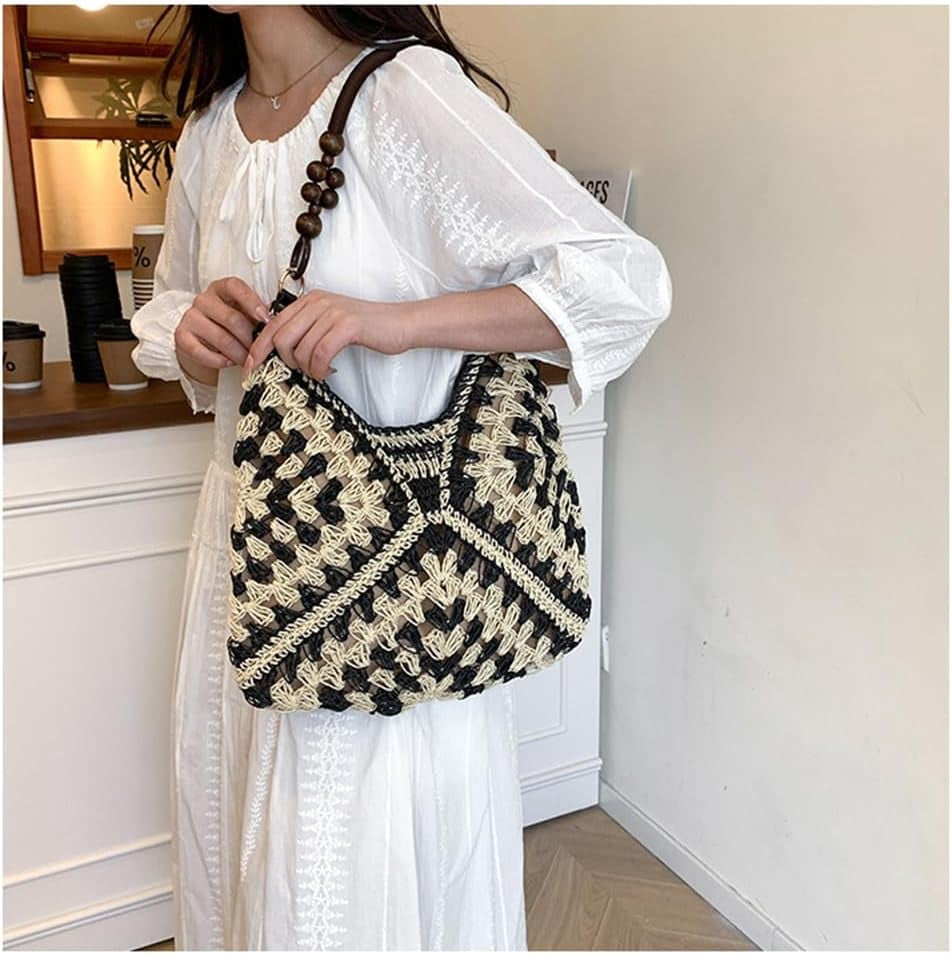 Summer Straw Hobo Bags for Women Boho Woven Mesh Beach Tote Bag Large Capacity Crochet Vacation Shoulder Handbag