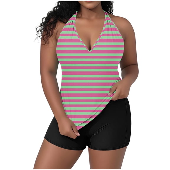Npasoilc Plus Size Bikinis Sets for Women Casual Split Back Strappy Adjustable Top with Built-In Bralette Swimwear Sets