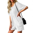 thumbnail image 4 of Pounoo Rompers for Women Short Sleeve Crisscross Back Textured Knit Rompers Retro Casual Style Lightweight Breathable Relaxed-Fit Rompers Gift, 4 of 7