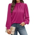 thumbnail image 2 of Long Sleeve Shirts for Women Mock Neck Tops Pleated Front Blouses Dressy Casual Fall Fashion Clothes, 2 of 5
