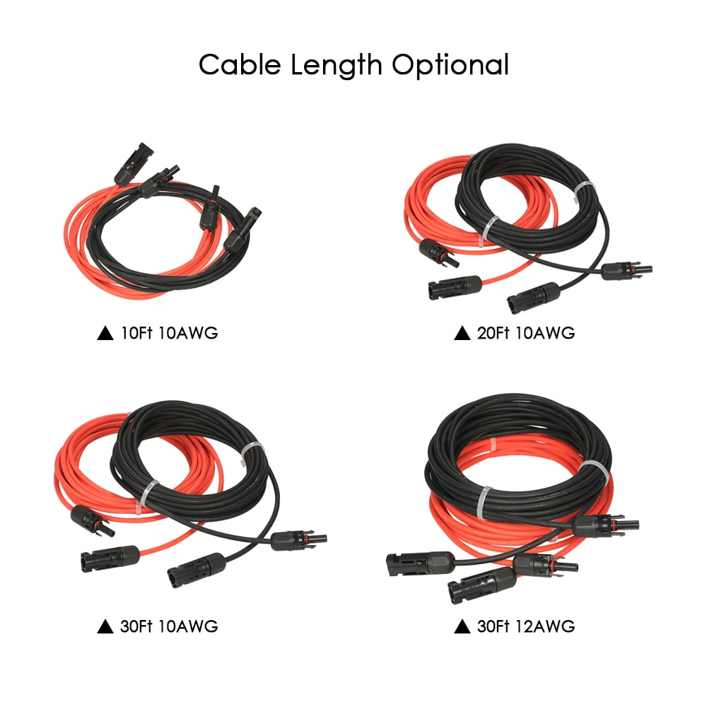 30 Feet Red 10AWG Solar Panel Extension Cable Wire with Female and Male Connector 1 Pair 30 Feet Black
