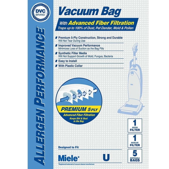 Meile Type U 07282050 HEPA Vacuum Cleaner Bags DVC  [ 5 Bags ]