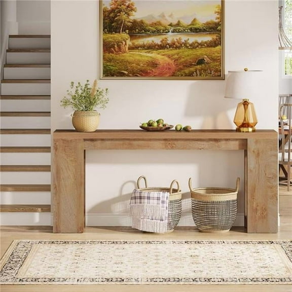 Emoottoo TB-F2002 70.9 in. Extra Long Farmhouse Console Table - Narrow Wood Entryway Behind Couch - Light Oak Brown Finish