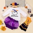 thumbnail image 2 of mgoYE Newborn Baby Girl Halloween Outfit Ruffle Romper+Bloomers Tutu Skirt+Headband 3Pcs First Halloween Set Size 3-6 Months, 2 of 6