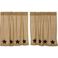 thumbnail image 3 of VHC Brands Burlap Natural with Black Stars Primitive 36"x36" Tier Pair Tan Rod Pocket Stenciled Cotton Kitchen Window Curtains, 3 of 5