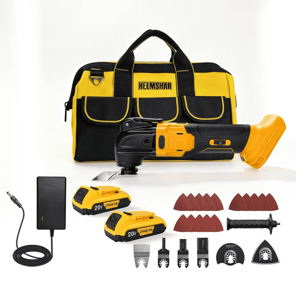 HELMSHAR Cordless Brushless Oscillating Multi-Tool, Compatible with Dewalt 20V MAX Battery, Quick-Release Blade Change, Multi-Function Cutting & Polishing, 2 Battery and Bag