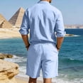 thumbnail image 7 of Gamivast Men's Linen Texture Set Long Sleeve Button Shirt and Shorts Breathable Summer Outfit for Beach Vacation Casual Daily Yoga Walking Streetwear, 7 of 7