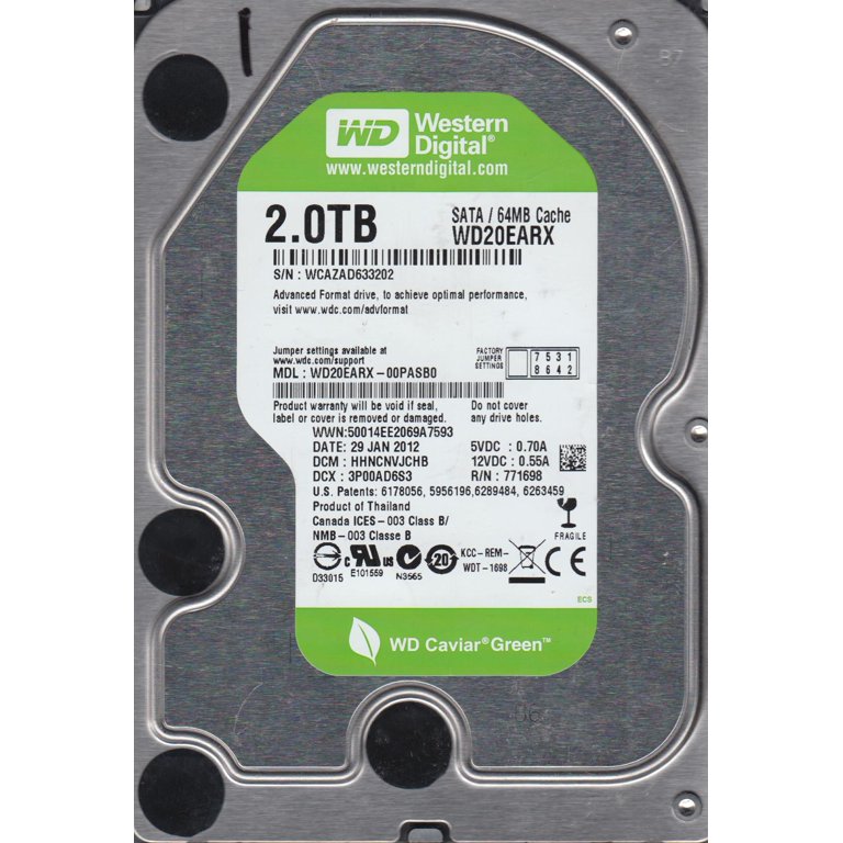 Western Digital Caviar Green 2TB 3.5" Internal Hard Drive – 5400 RPM, SATA (Certified Refurbished)