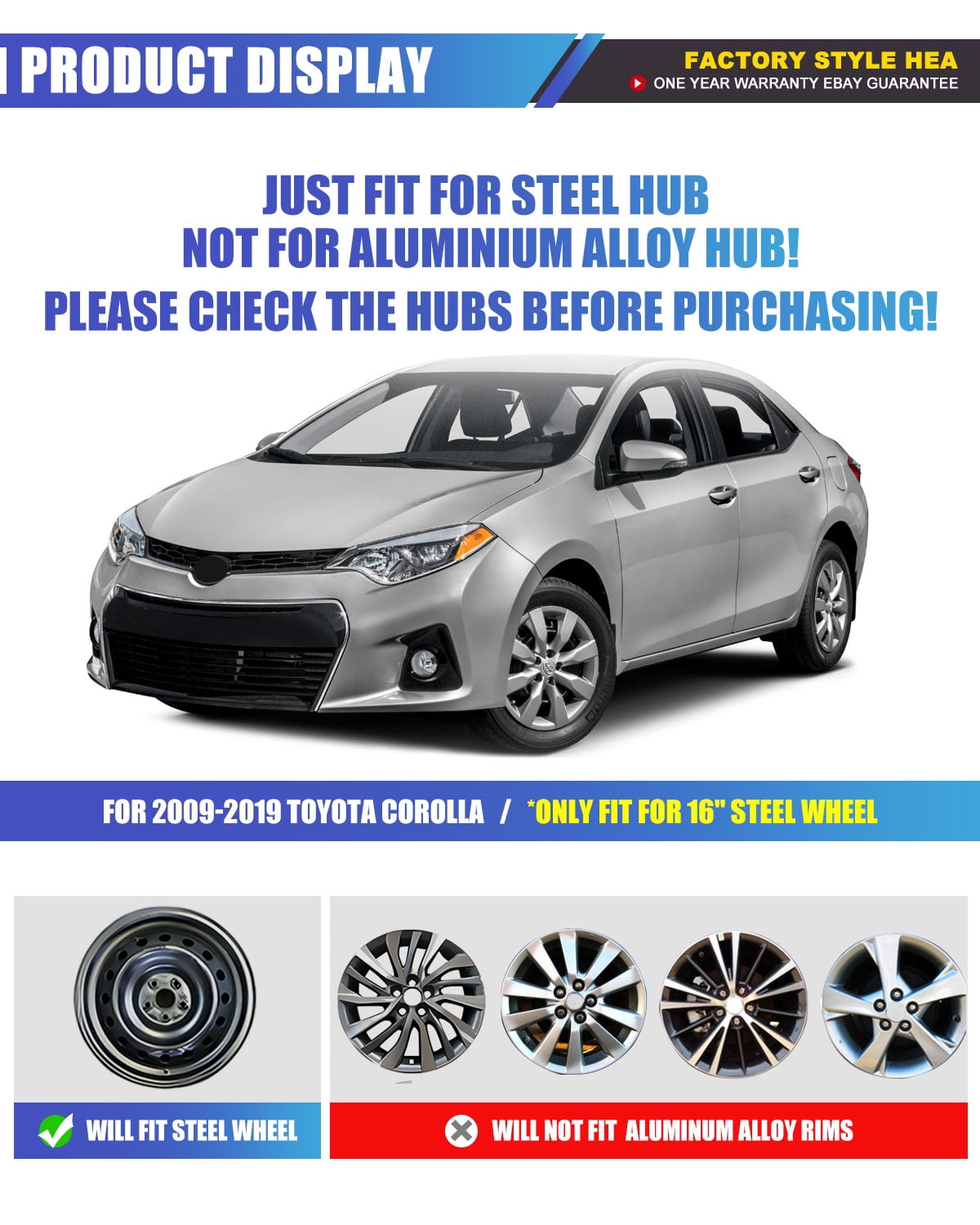 4 Pack 16 inch Wheel Cover Hubcap for 2014 2015 2016 Toyota Corolla,Snap-on Installation,Lacquer