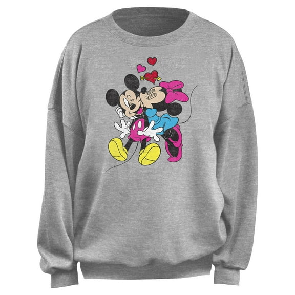 Junior's Mickey & Friends Minnie Mouse Smooch Sweatshirt Heather Gray Medium