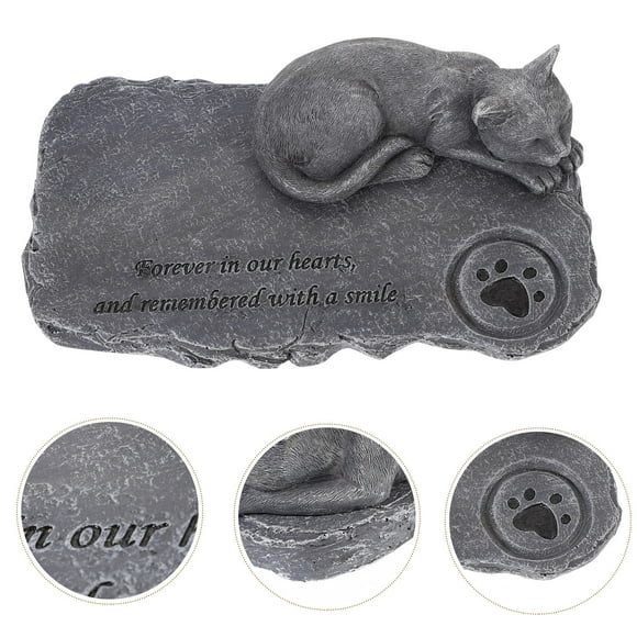 IFANLANDOR Garden Cat Memorial Stone Grey Resin Cat Shape Outdoor 1Pack