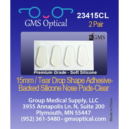 GMS Optical Tear Drop Adhesive Silicone Nose Pads - 15mm Clear (2 Pair)