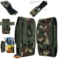 For Galaxy S24 Ultra Universal Vertical Pouch Case Camouflage Cell Phone Holster with Belt Clip Loop, Carabiner & Credit Card Slot Cover - Camo Green