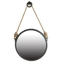 CC Home Furnishings Round Hanging Wall Mirror with Rope Strap - 29.5" - Black