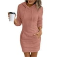 thumbnail image 2 of Women's Hoodie Dress Sweatshirt Dress Long Sleeve Pullover Hooded Plush Fleece with Drawstring Pocket for Winter Loungewear,Pink,2XL, 2 of 7