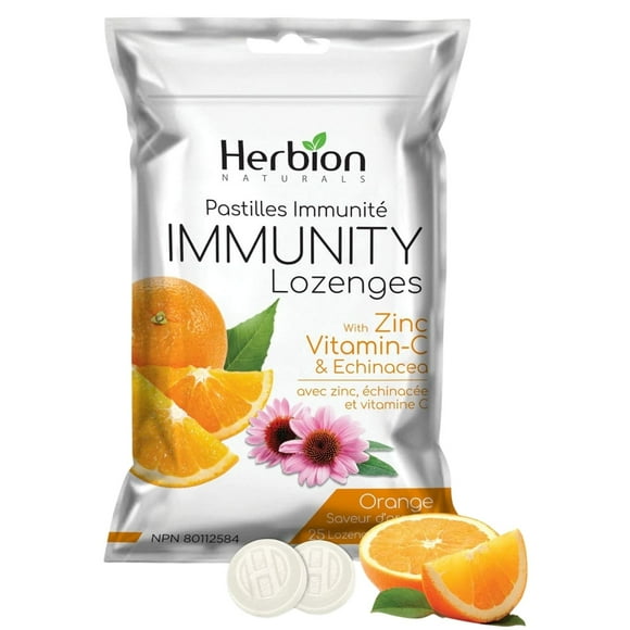 Herbion Naturals Immunity Lozenges with Zinc, Vitamin-C & Echinacea, source of Antioxidants helps maintain & support Immune System, promote Good Health for adults & kids 6+, 25ct, Orange Flavour.