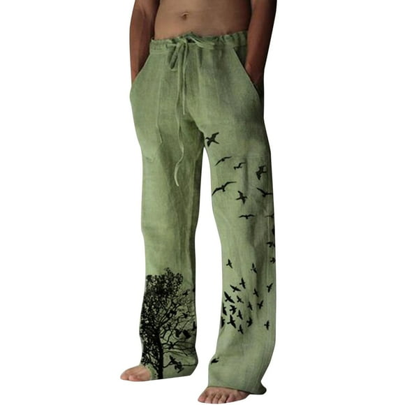 2025 Men's Hiking & Outdoor Recreation Pants, Men's Track Pants, Men's Casual Tree&Bird Print 12 Gift Full Length Pants Pocket Foam House Drawstring Trousers Loose Pants Mens Casual Pants