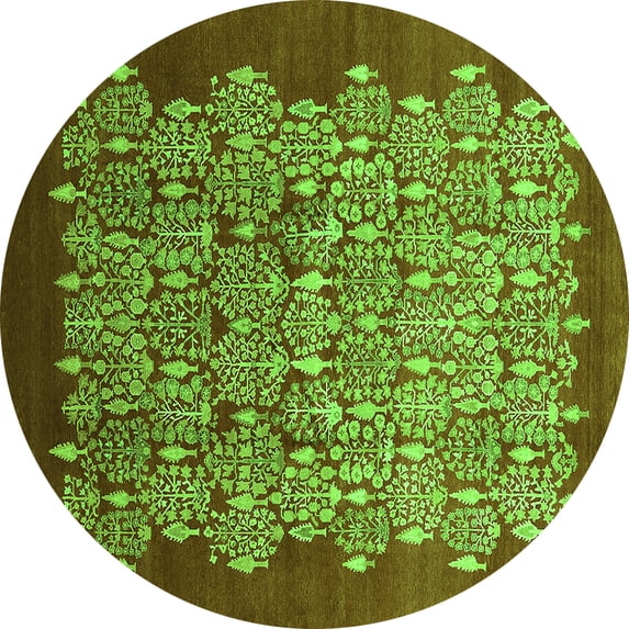 Ahgly Company Indoor Round Oriental Green Industrial Area Rugs, 3' Round