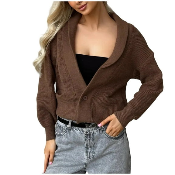 Womens Soft Sweaters Button Up Long Sleeve Knitted Cardigans Solid Color Casual Comfy Loose Sweater Coat (Free Size, Coffee A)