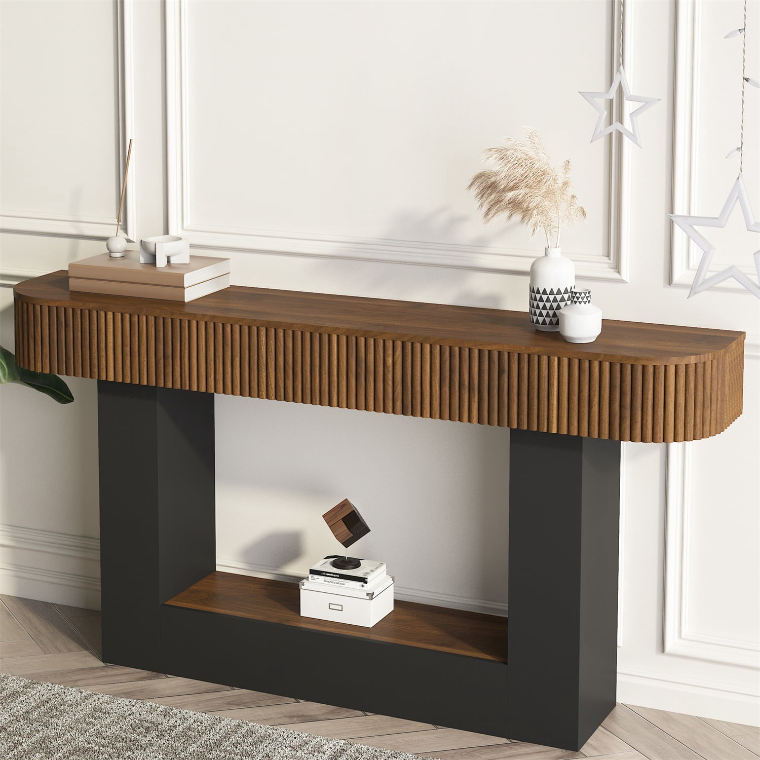 Hommoo 62.9-Inch Farmhouse Wooden Console Table, Narrow Hallway Sofa Table for Living Room, Entryway, Foyer & Behind Sofa, Walnut
