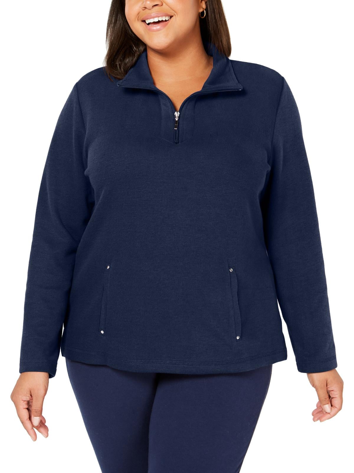 Karen Scott Karen Scott Sport Womens Plus 1/4 Zip Mock Sweatshirt