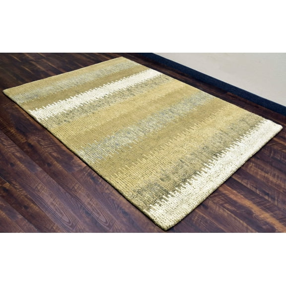 Hand Tufted Olive Green Beige Wool 5x8 ft Area Rug Contemporary Carpet by MystiqueDecors Family Living & Dining Room Bedroom Woolen Rugs